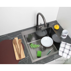 W35050B+сифон W02+дозатор WW405B, Кухонная мойка ГРАФИТ премиум WISENT 500*500  W35050B+сифон W02+дозатор WW405B, Кухонная мойка ГРАФИТ премиум WISENT 500*500